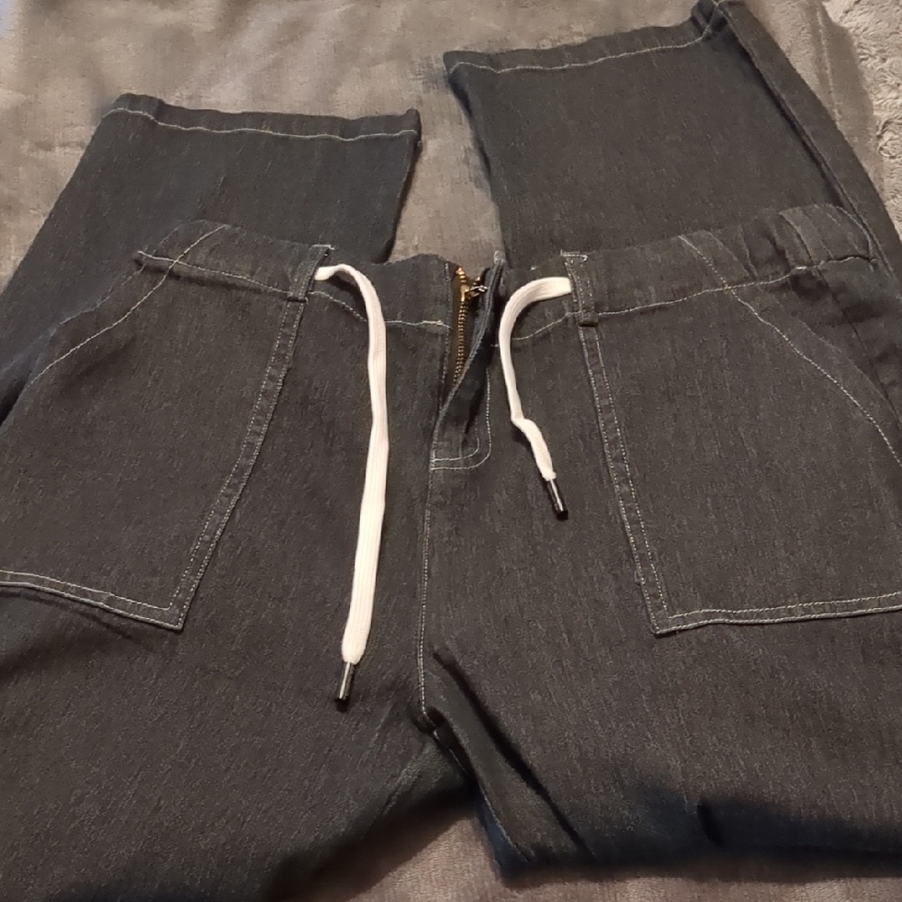 Dark Gray Jogger Pants with White Drawstring